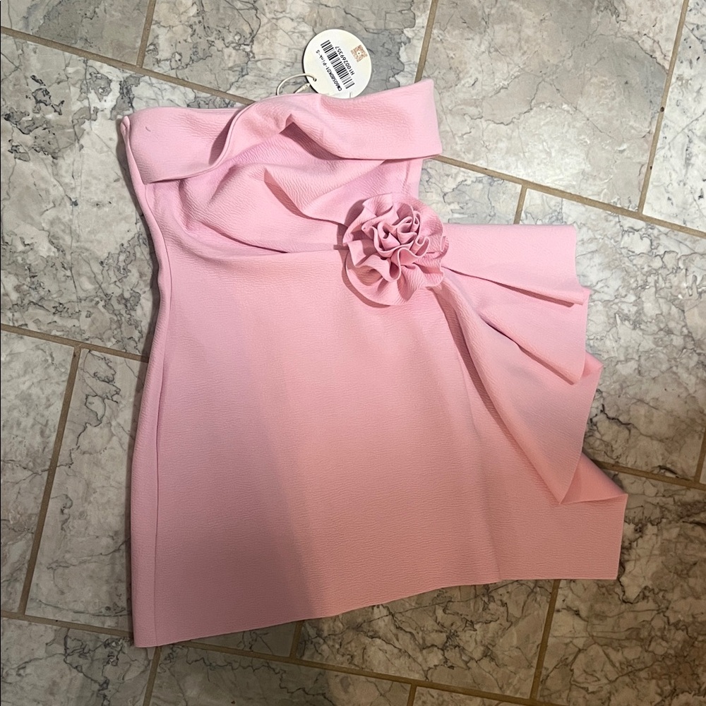 Strapless Pink Dress with Floral Detail